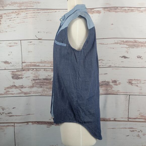 Jonathan Simkhai sleeveless denim chambray button up shirt size medium - Picture 2 of 5